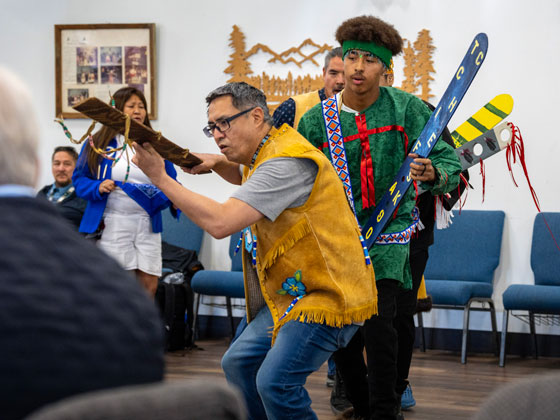 During the 2024 Tanana Chiefs Conference, the Native Village of Tanacross performed dances to honor the coming together of Tribal, State, and Federal Leaders.